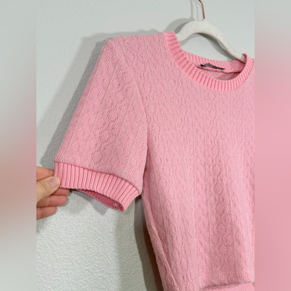 Zara Shirt Cropped Tee Very Soft Pink Knit Top Short Sleeve Chic Spring Women M - Picture 3 of 5
